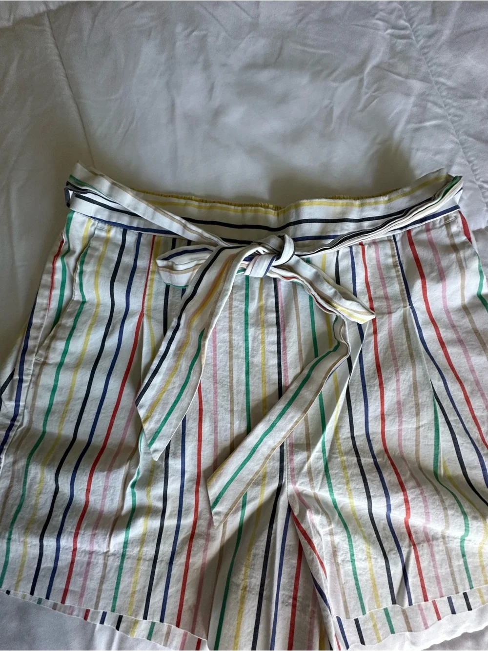J. Crew White Striped Tie-Belt Bermuda Shorts